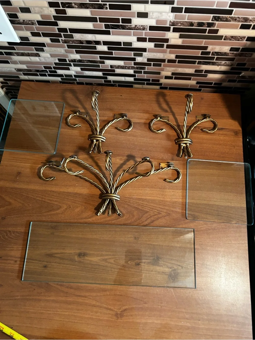Decorative Gold Metal Wall Glass Shelf Set - 3-Piece Home Wall Decor